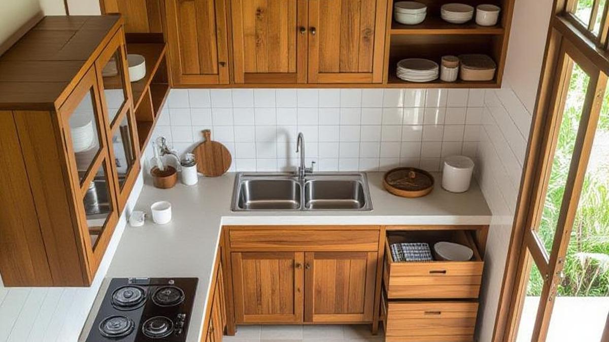 11 Inspirasi Desain Dapur Rumah Kecil dengan Kitchen Set Kayu Murah Tren 2025, Estetik dan Fungsional