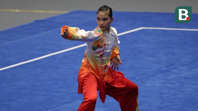 Foto: Aksi Gemilang Alisya Mellynar saat Sabet Emas di Cabor Wushu SEA Games 2021 Vietnam