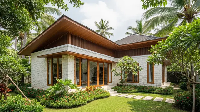 Rumah Kampung dengan Sentuhan Kayu dan Batu Paras Putih
