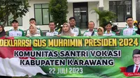 Komunitas Santri Vokasi Karawang mendeklarasikan dukungannya kepada Ketua Umum DPP Partai Kebangkitan Bangsa (PKB), Muhaimin Iskandar sebagai Presiden 2024 mendatang (Istimewa)