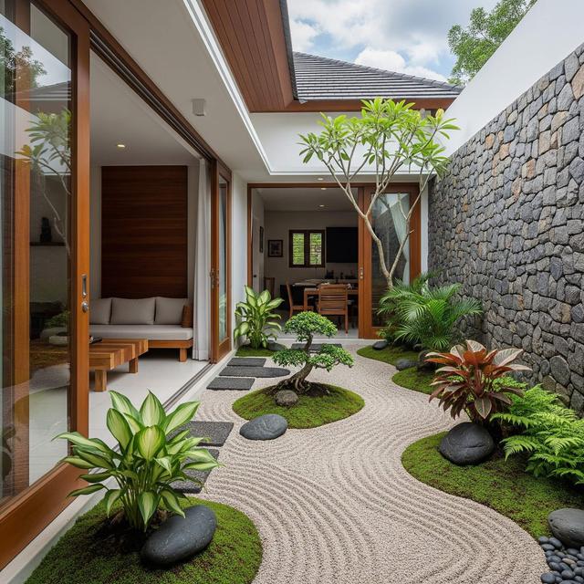 Desain Rumah Kecil Tropis dengan Taman Belakang