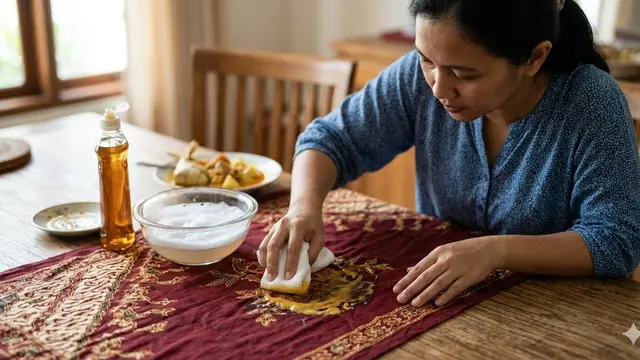 Cara Menghilangkan Noda Minyak Ketupat Sayur (Foto: Gemini AI)
