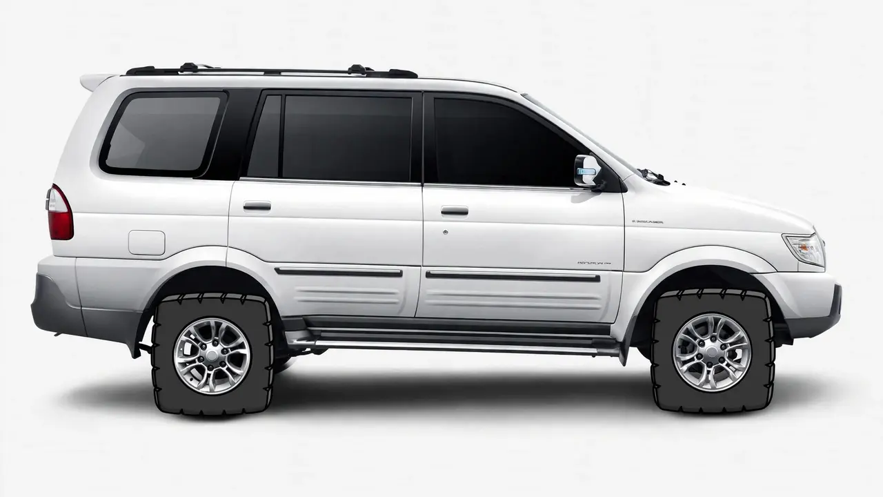 Ilustrasi mobil dengan ban segi empat (Generated with AI)