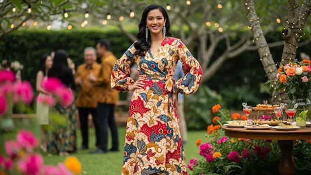 Batik Wrap Dress Lengan Balon