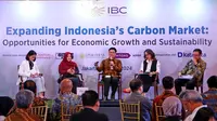 Diskusi Mengembangkan Pasar Karbon Indonesia: Peluang untuk Pertumbuhan Ekonomi dan Keberlanjutan yang diselenggarakan Indonesia Business Council bersama Katadata di Jakarta, Selasa (19/3/2024). (Ist)
&nbsp;
