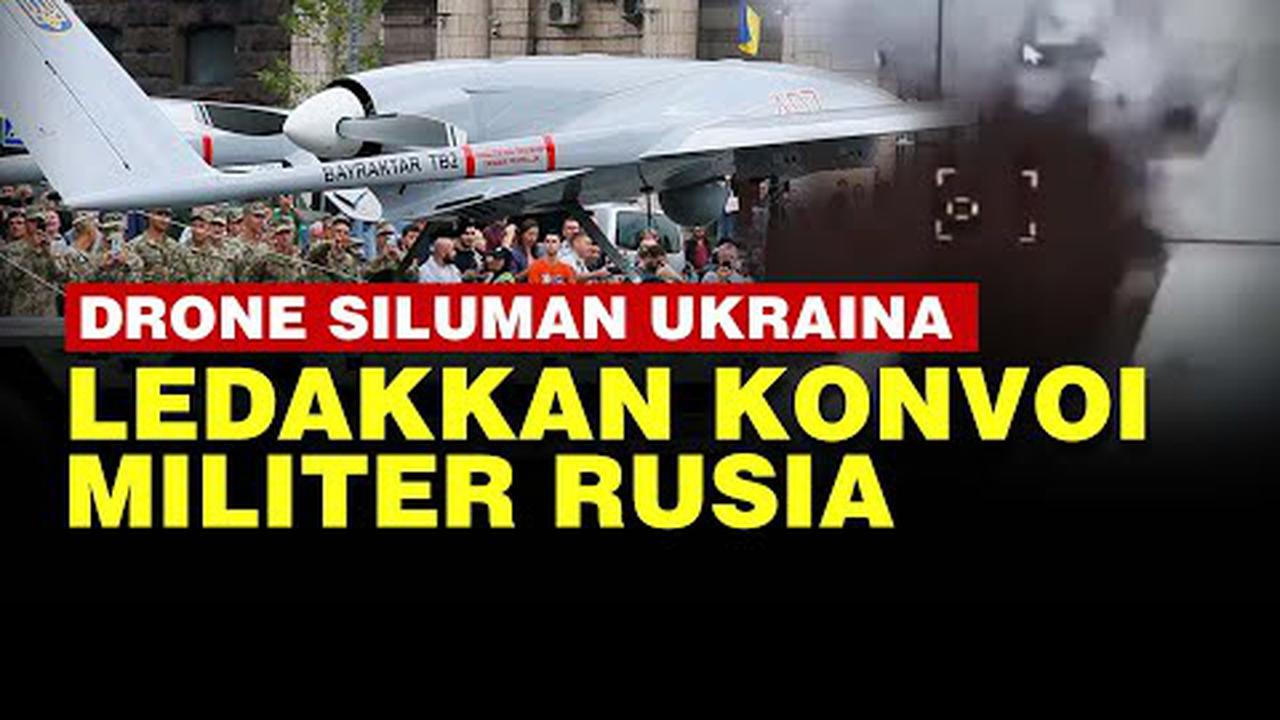 VIDEO: Momen Drone Siluman Ukraina Tembak Hancur Konvoi Militer Rusia