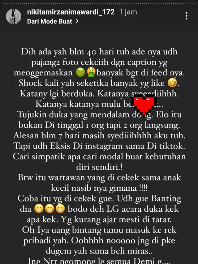 Unggahan Nikita Mirzani. (Foto: Instagram @nikitamirzanimawardi_172)
