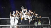 Peraayaan pesta juara Liga Champions Real Madrid. (EPA/Peter Powell)