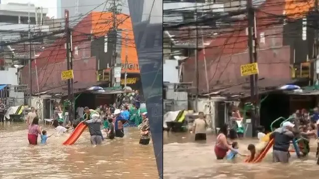 main perosotan saat banjir