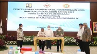 Penyerahan Laporan Hasil Pemeriksaan LKKL dan Dukungan LKBUN Tahun 2021 Pada Entitas Pemeriksaan di Lingkungan Auditorat Utama Keuangan Negara IV.