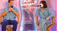 Isyana Sarasvati dan Nicholas Saputra dalam peluncuran Kopi Kenangan Hanya Untukmu di Jakarta, Senin, 17 Januari 2022. (dok. Kopi Kenangan)