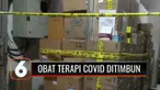 Penimbunan ratusan kardus obat untuk pasien Covid-19 di sebuah ruko di kawasan Kalideres, Jakarta Barat, dibongkar polisi, Senin malam (12/7). Pelaku menimbun obat-obatan tersebut agar bisa menjual di pasaran dengan harga lebih mahal.