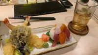 Menu ebi tempura di Guresu Dining, restoran Jepang berkonsep omakase. (Dok: Liputan6.com/dyah)