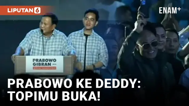Prabowo Minta Deddy Corbuzier Buka Topi Saat Bawakan Pidato Kemenangan Pilpres 2024