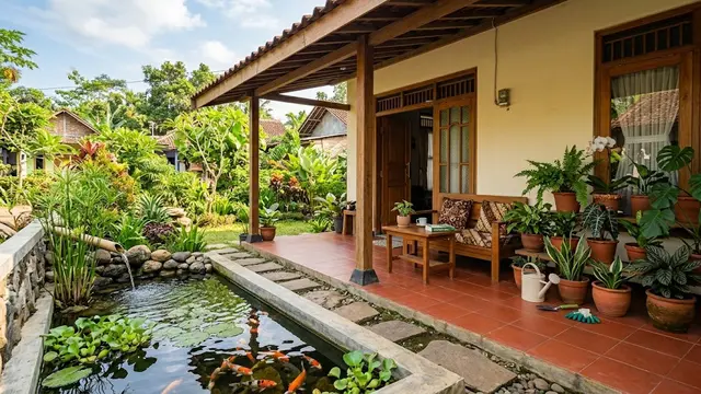 Model Teras Rumah Nyaman untuk Bersantai dan Berkebun/AI Generated