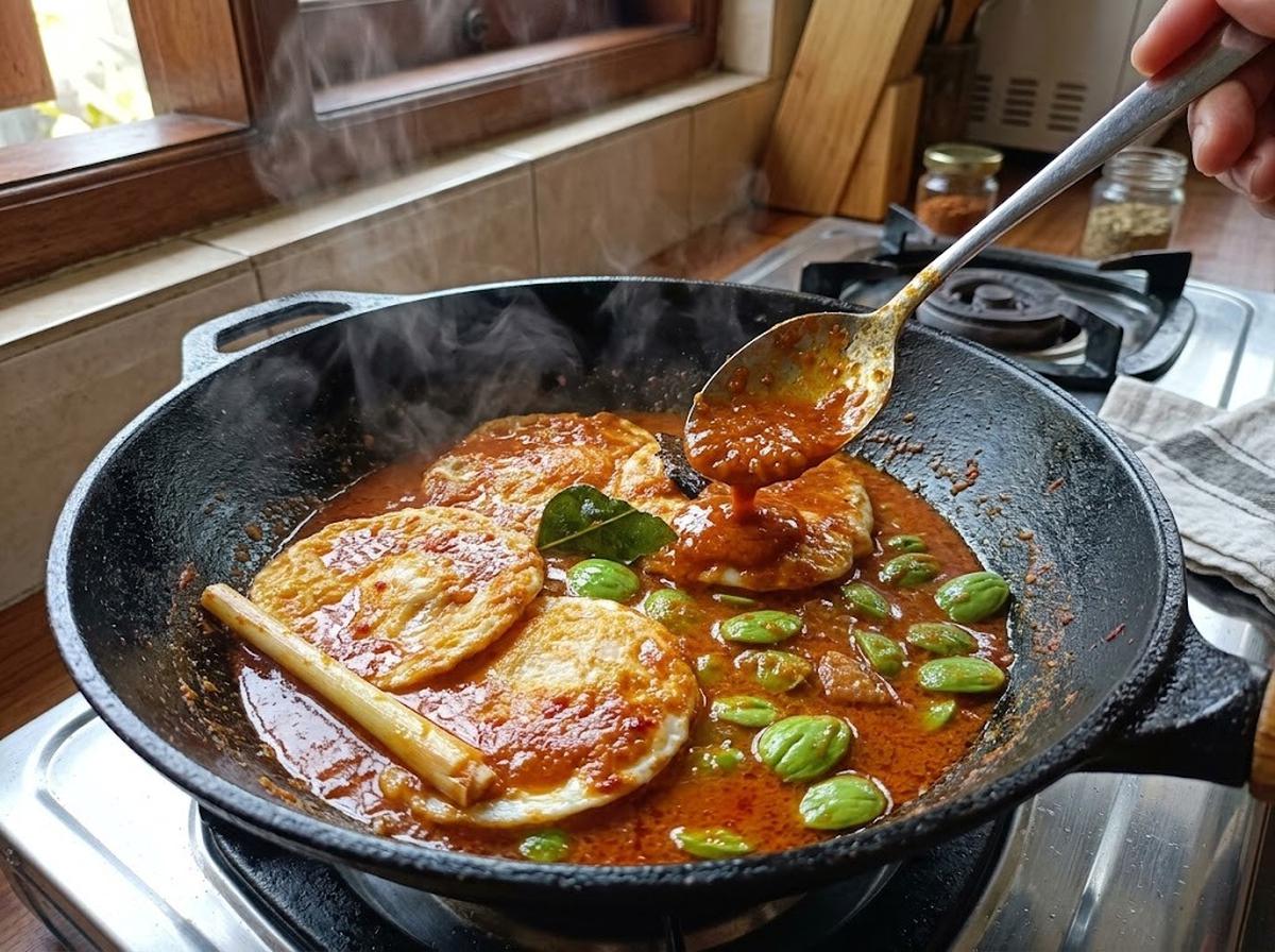 Resep telur ceplok bumbu Bali dengan tambahan pete