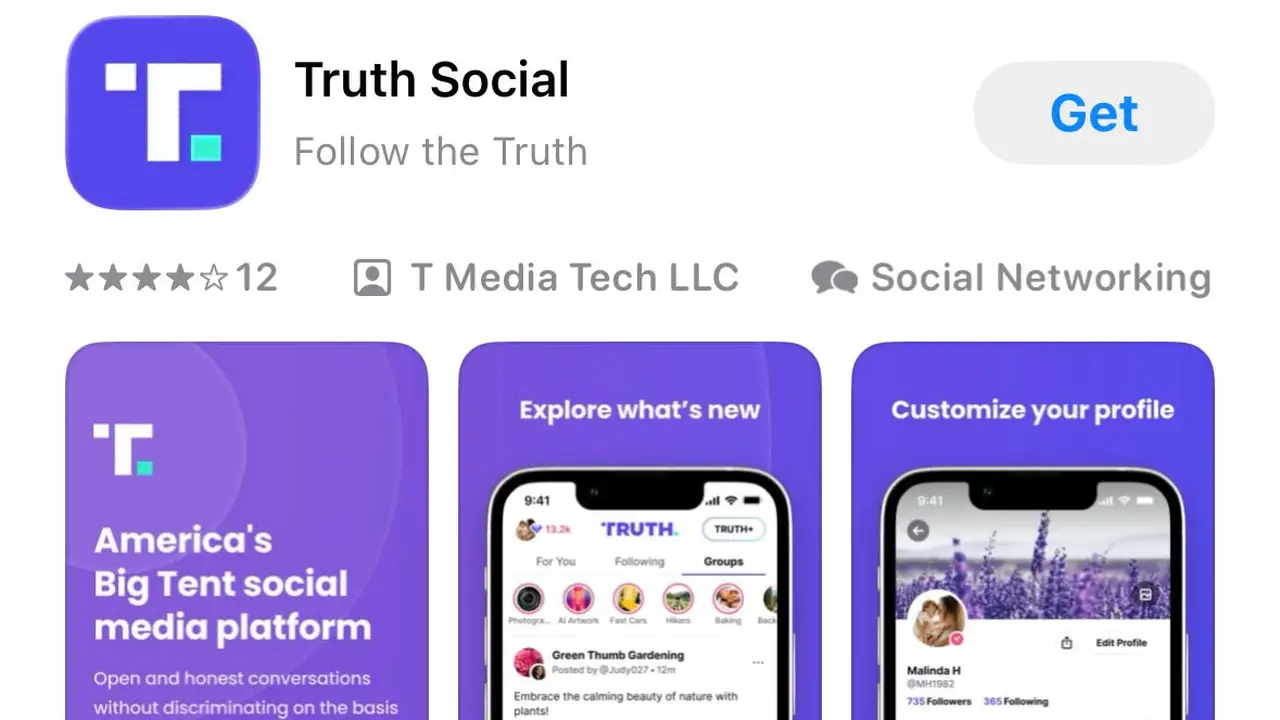 Tampilan aplikasi Truth Social di App Store. Platform media sosial milik Donald Trump itu akan meluncurkan layanan akses data berbayar melalui Truth API.