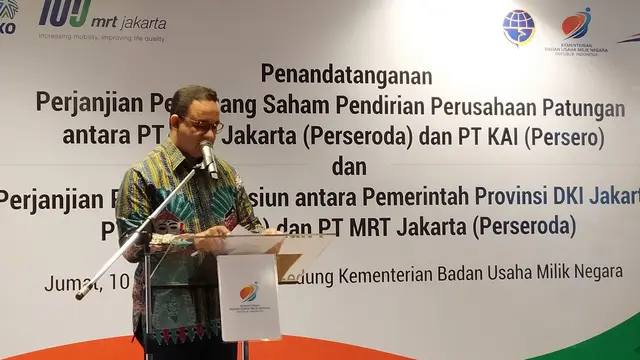 Gubernur DKI Jakarta, Anies Baswedan di Kantor Kementerian BUMN, Jumat (10/1/2020).