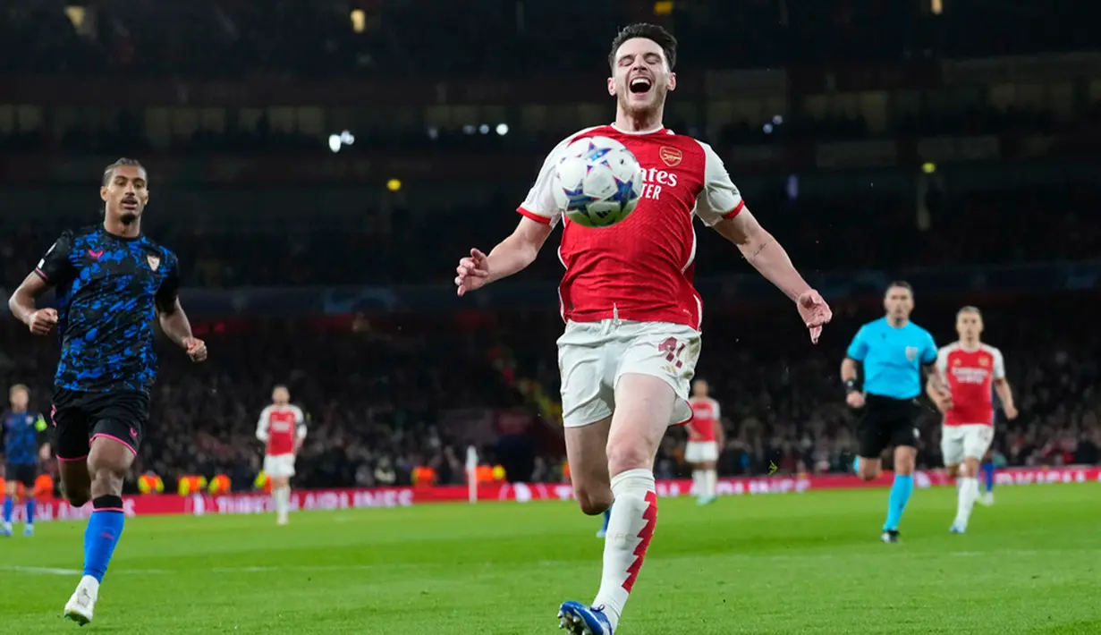 Arsenal menaklukkan Sevilla 2-0 dalam matchday keempat Grup B Liga Champions. Dua gol Meriam LondonLeandro Trossard dan Bukayo Saka. (AP Photo/Kirsty Wigglesworth)