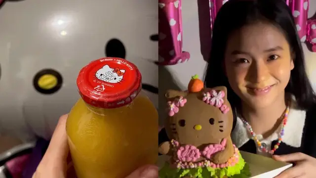 Jisoo Blackpink ulang tahun ke-28, salah satu atributnya yaitu kue dan minuman jus Hello Kitty