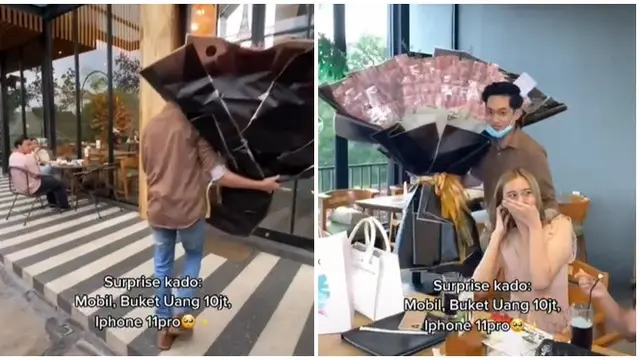2 Tahun Pacaran, Pria Ini Beri Kado Buket Uang Rp 10 Juta dan Mobil Mewah ke Pacarnya
