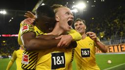 Erling Haaland masih dikatakan sebagai seorang wonderkid karena masih berumur 21 tahun. Penampilannya bersama Dortmund benar-benar spektakuler. Bahkan, jumlah gol yang ia lesatkan di Liga Jerman 2021/2022 lebih banyak daripada penampilannya, yaitu tujuh gol dari lima laga. (AFP/Ina Fassbender)