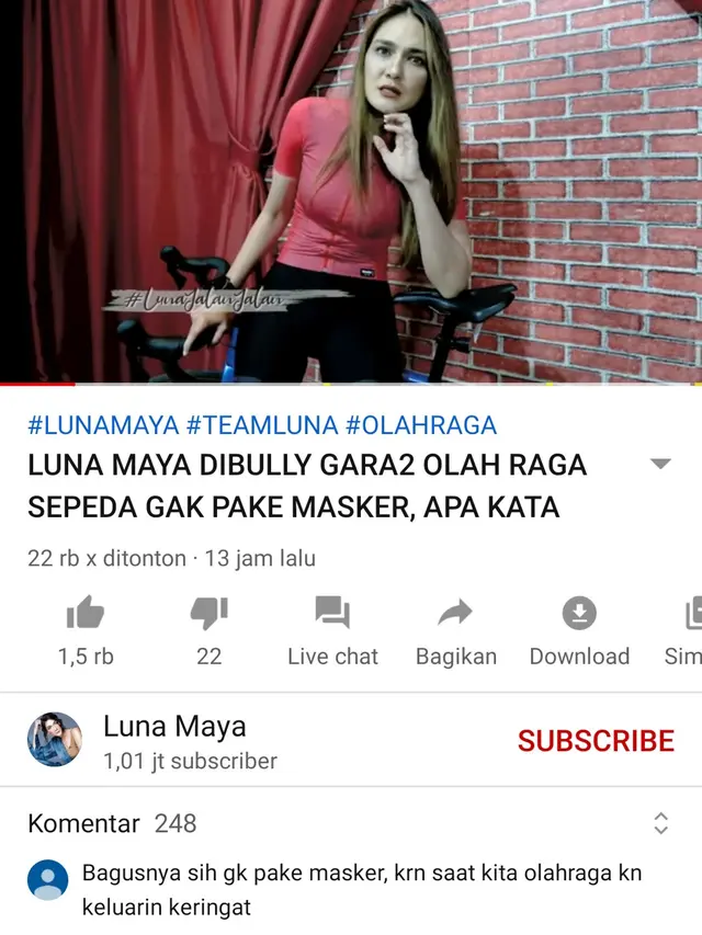 Unggahan Luna Maya. (Foto: YouTube Luna Maya)
