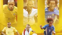 Piala Dunia - Roberto Carlos, David Beckham, dan Ronaldinho (Bola.com/Adreanus Titus)