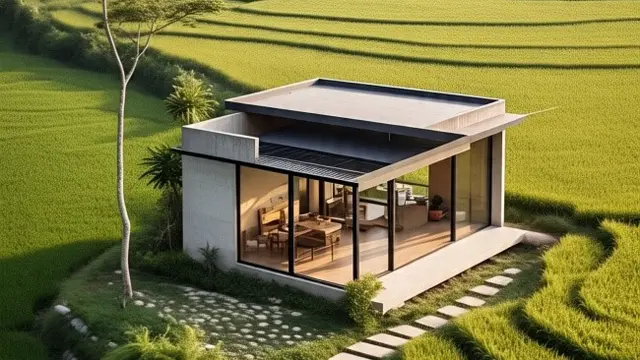 Tujuh Foto Rumah Sederhana Modern dan Estetik di Pinggir Sawah (Sumber: Meta AI)