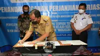 Penandatanganan kerja sama Pemkot Makassar dengan KM Umsini (Liputan6.com/Fauzan)