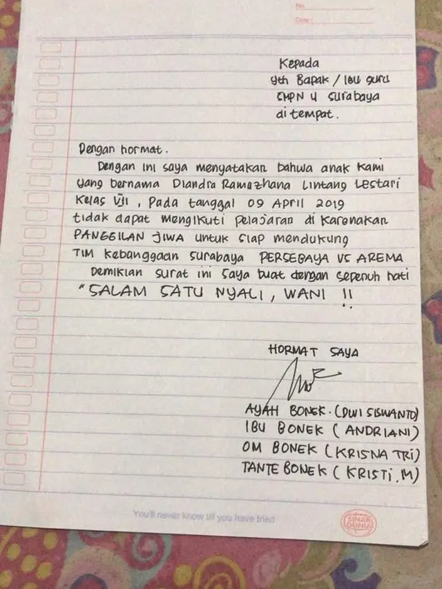 6 Potret Surat Izin Tidak Masuk Sekolah Ini Bikin Ngakak, Ada yang Alasan Diselingkuhin