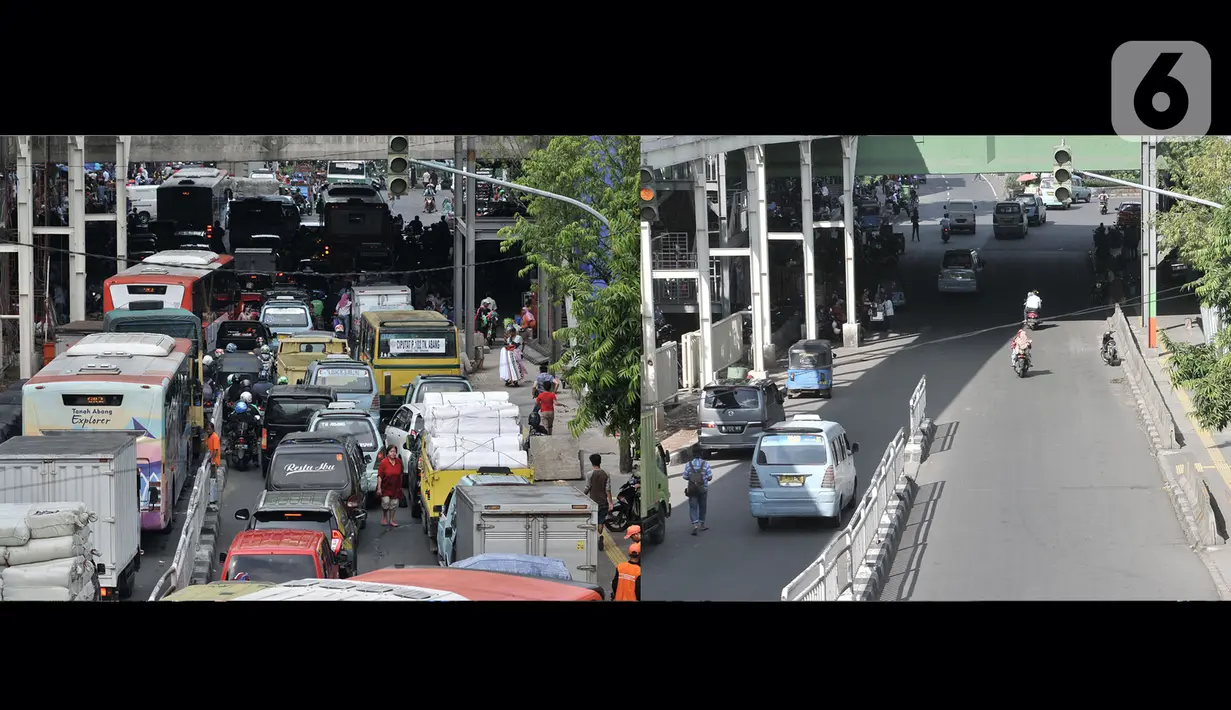 Foto kombo yang menunjukkan suasana Pasar Tanah Abang pada Ramadan tahun lalu (16/5/2019) dan saat pandemi virus Corona atau Covid-19, Jakarta, Selasa (5/5/2020). (merdeka.com/Iqbal S. Nugroho)