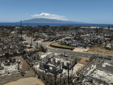 Pandangan umum menunjukkan akibat dari kebakaran hutan yang menghancurkan di Lahaina, Hawaii, Selasa, 22 Agustus 2023. (AP Photo/Jae C. Hong)