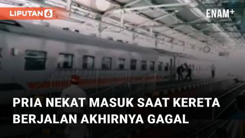 VIDEO: Tertinggal Kereta, Aksi Pria Nekat Masuk Saat Kereta Berjalan Akhirnya Gagal