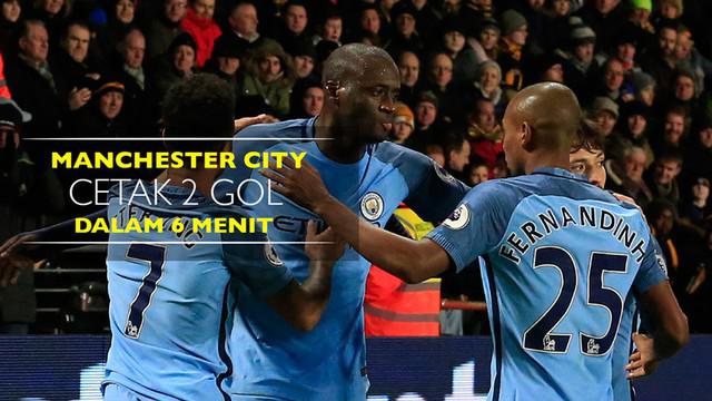Video Manchester City cetak 2 gol dalam waktu 6 menit ke gawang Hull City saat Boxing Day Premier League, Senin (26/12/2016).