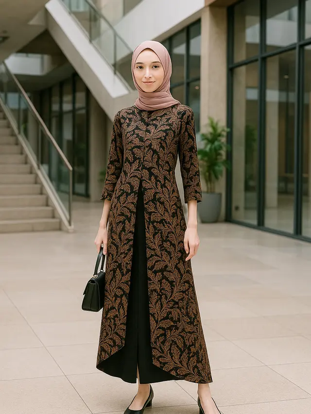 Model Gamis Batik Belah Tengah untuk ke Kantor Berjilbab 2025