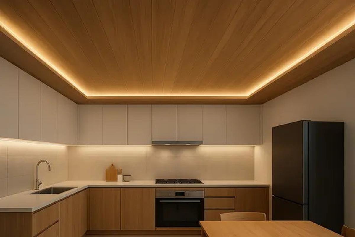 7 Model Plafon PVC Dapur dengan Lampu LED Tersembunyi, Bikin Ruangan Lebih Elegan dan Modern