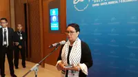 Menteri Luar Negeri Retno Marsudi dalam press briefing di sela-sela Bali Democracy Forum X yang diadakan di Banten (7/12/2017). (Liputan6.com/Rizki Akbar Hasan)