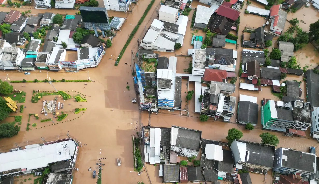 Salah satu ilmuwan konservasi Thailand mengatakan, banjir bandang dahsyat yang melanda Thailand utara juga akibat dari perubahan iklim dan salah urus bencana. (Lillian SUWANRUMPHA/AFP)
