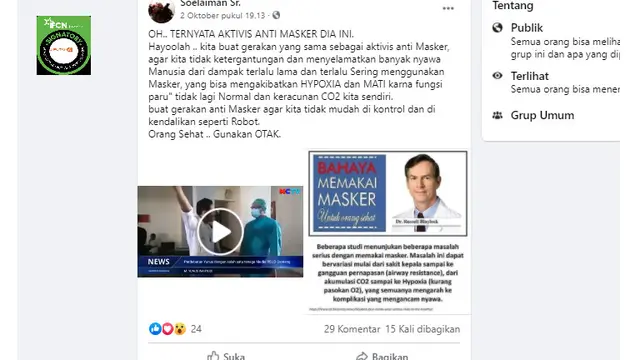 Penelusuran klaim menggunakan masker berakibat keracunan CO2
