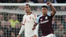 Penyerang Aston Villa, Ollie Watkins merayakan gol ke gawang Liverpool, 16 Mei 2026 pada lanjutan Liga Inggris. (AP Photo/Dave Shopland)