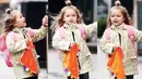 Harper Beckham saat dijemput oleh ayahnya dari tempat penitipan anak di London pada Senin, 19 Mei, 2015. Harper tampil modis dengan jaket bermotif Halloween. (harperbeckhamfashion)