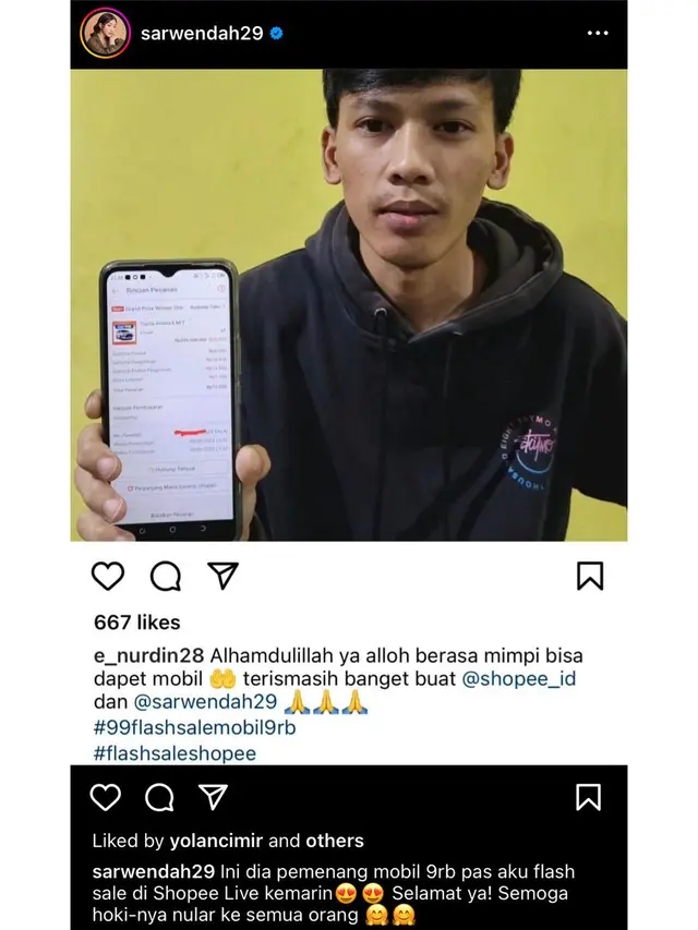 Flash Sale Mobil 9RB Bersama Sarwendah di Shopee Live