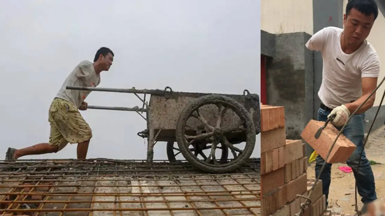 Kuli bangunan bertangan satu yang menjadi viral di dunia maya. (We Chat)