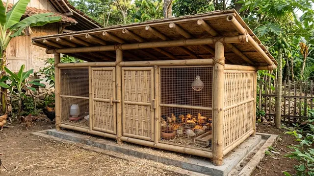 Desain Kandang Ayam dari Bambu yang Murah tapi Tetap Kokoh dan Tahan Lama/AI Generated