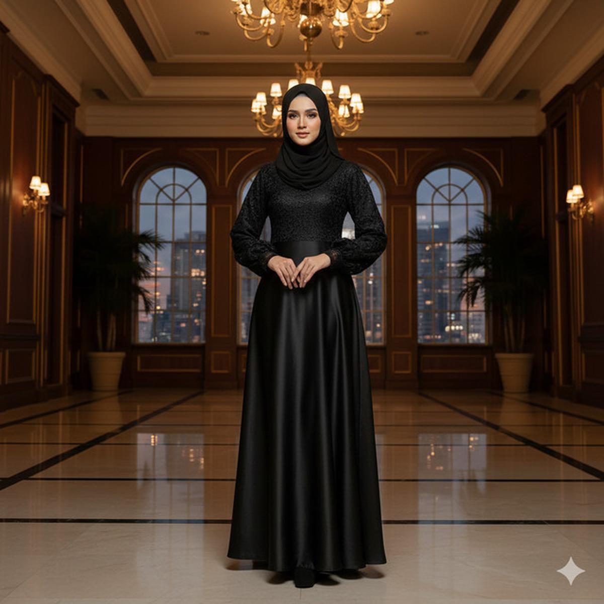 8 Model Gamis Hitam Syar'i dengan Kombinasi Lace 2025, Menawan untuk Acara Formal