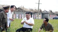 Kim Jong-un blusukan mengecek dampak banjir di Provinsi Hwanghae Utara. Dok: media pemerintah Korut via KCNA Watch