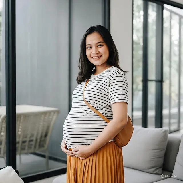 Outfit Ibu Hamil Pakai Rok Plisket
