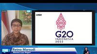 Menlu Retno menjelaskan makna logo presidensi G20 Indonesia dalam press briefing pada Selasa (14/9/2021). (Youtube/Perekonomian RI)