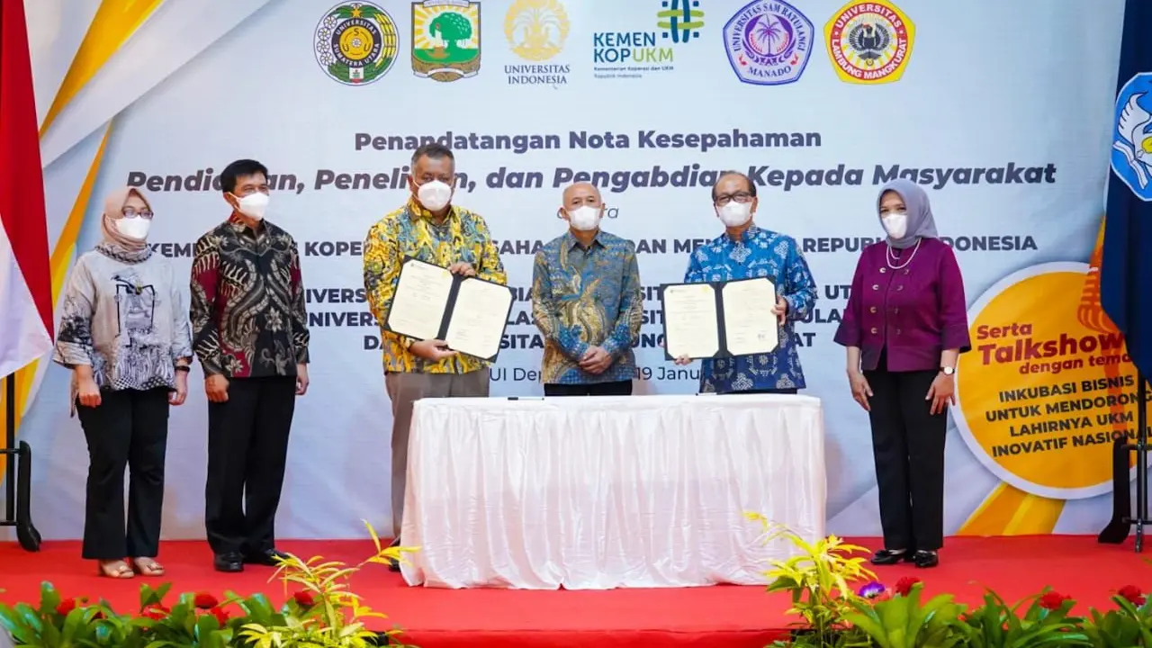 Kementerian Koperasi dan UKM meneken nota kesepahaman dengan sejumlah universitas ternama di Indonesia. Tujuannya guna mengembangkan talenta calon entrepeneur baru. (Dok Kemenkop UKM)